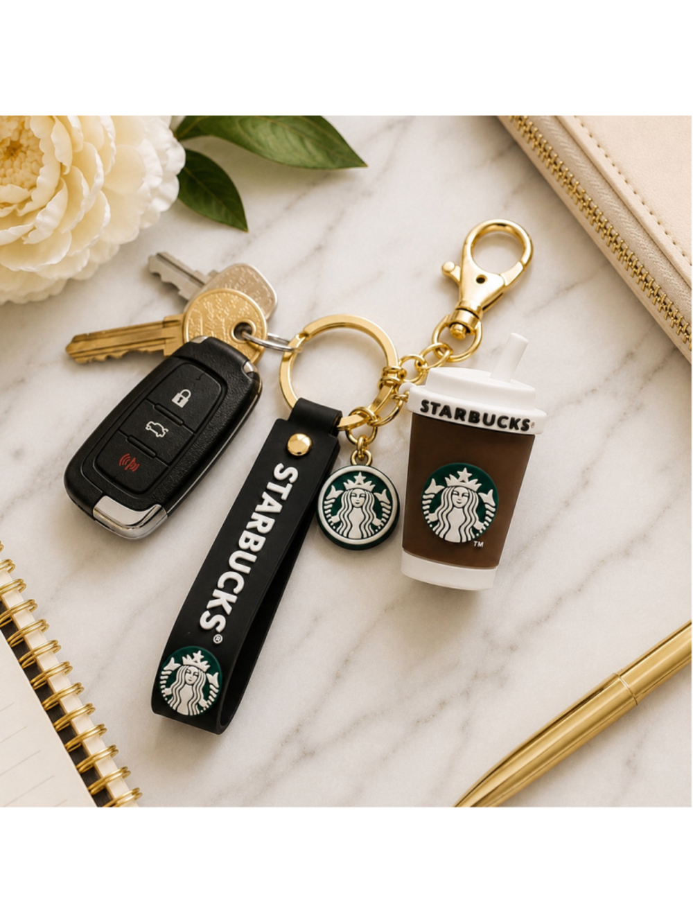 NEW Starbucks Mini Cold Cup Wristlet Keychain Bag Charm – Brown and Gold - Picture 2 of 5